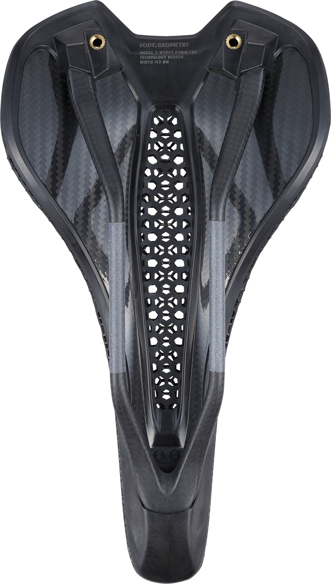 Specialized S-Works Romin Evo with Mirror Saddle, underside showing carbon shell and rails