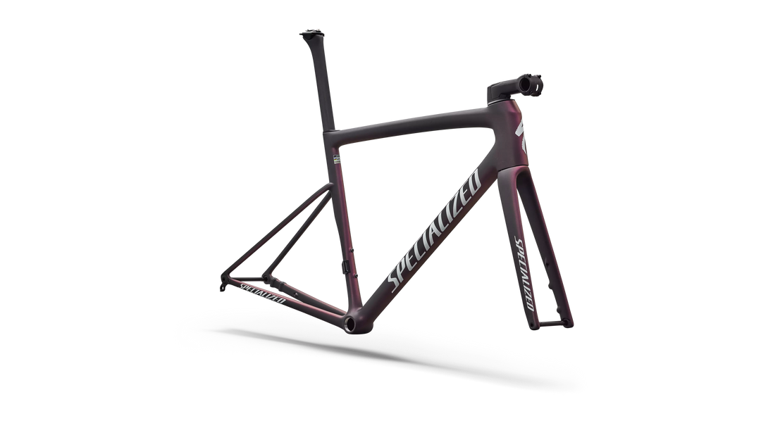 Specialized Tarmac SL8 frameset in Satin Carbon with Red Pearl fade, front view