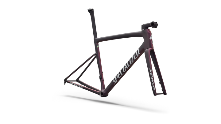 Specialized Tarmac SL8 frameset in Satin Carbon with Red Pearl fade, front view