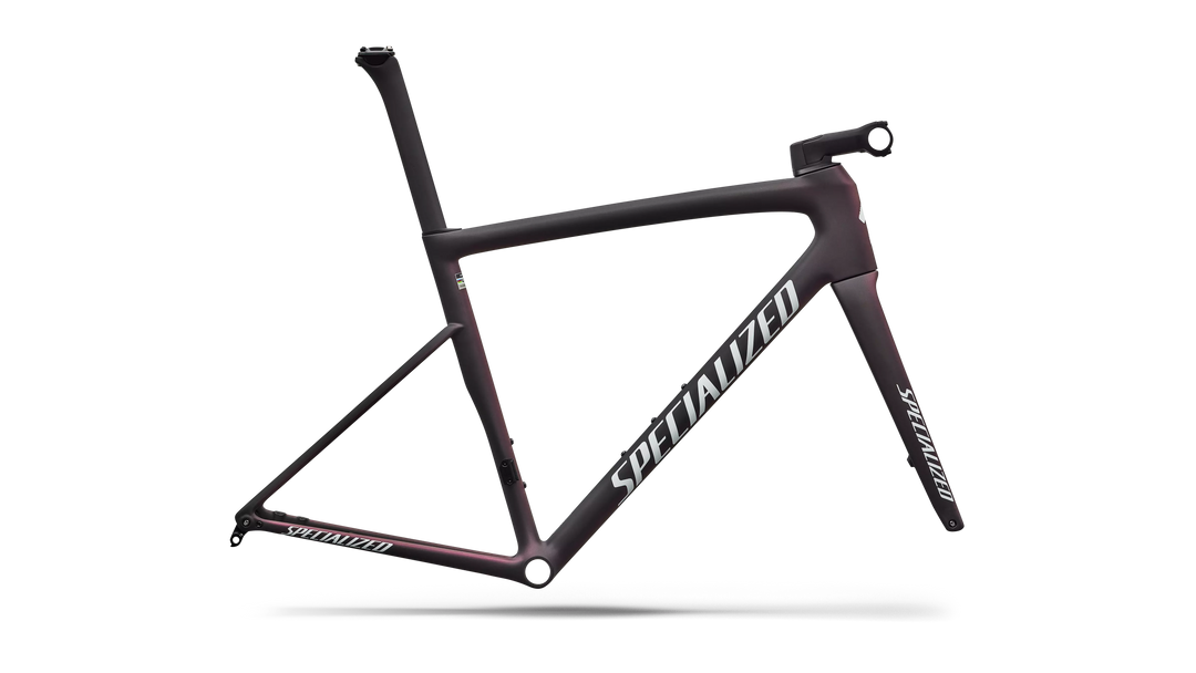 Specialized Tarmac SL8 frameset in Satin Carbon with Red Pearl fade, side profile