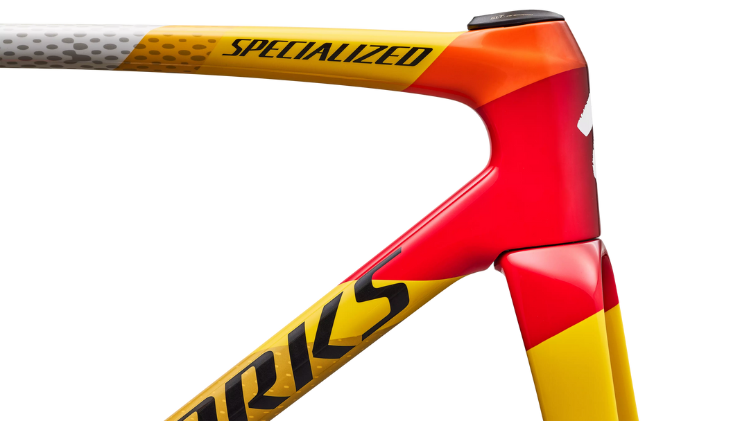 S-Works Tarmac SL9 Team Replica frameset, SD Worx - Protime colourway, frame detail close-up