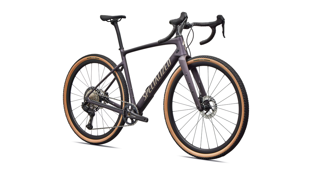 Specialized Diverge 4 Expert Di2 gravel bike in Nebula Metallic/Sandstone Metallic, front view