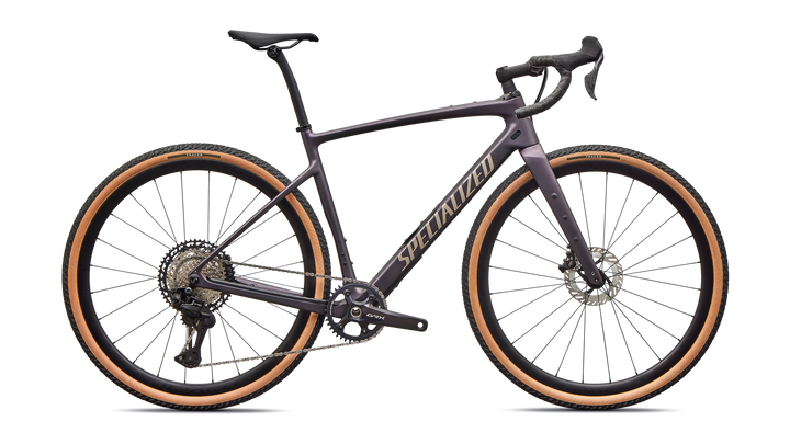 Specialized Diverge 4 Expert Di2 gravel bike in Nebula Metallic/Sandstone Metallic, side profile
