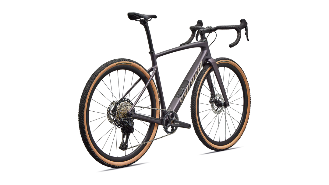 Specialized Diverge 4 Expert Di2 gravel bike in Nebula Metallic/Sandstone Metallic, rear view