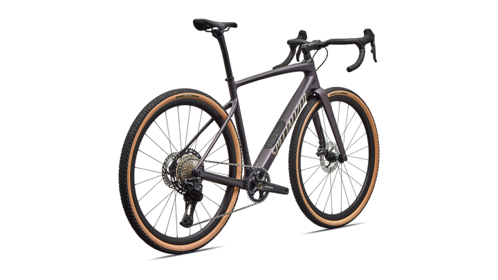 Specialized Diverge 4 Expert Di2 gravel bike in Nebula Metallic/Sandstone Metallic, rear view