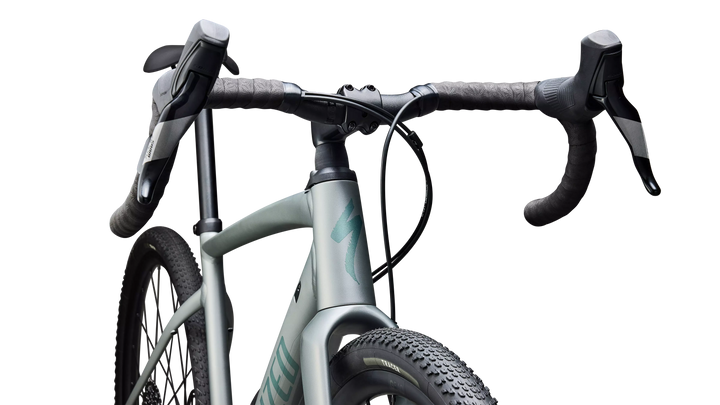 Specialized Diverge 4 Comp Alloy gravel bike in Satin Shadow Silver/Fjord Metallic, head tube detail