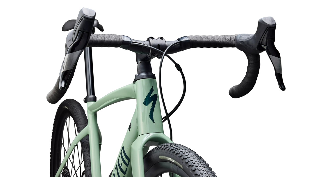 Specialized Diverge 4 Comp Alloy gravel bike in Gloss Pistachio/Emerald Metallic, head tube detail