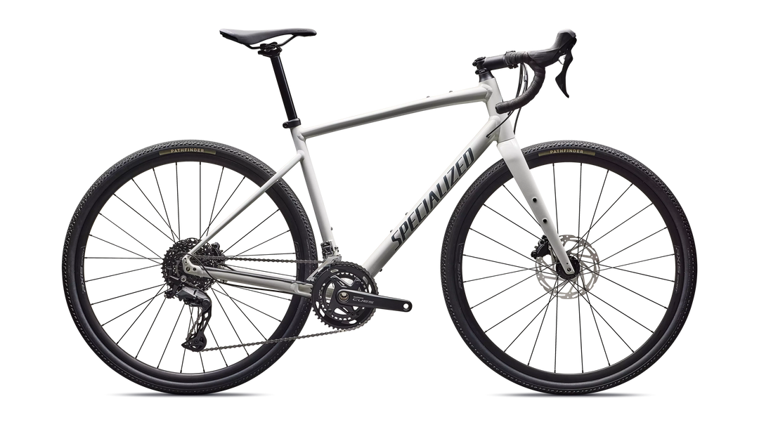 Specialized Diverge 3 Alloy gravel bike in Gloss Dune White/Ashen, side profile