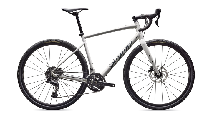 Specialized Diverge 3 Alloy gravel bike in Gloss Dune White/Ashen, side profile