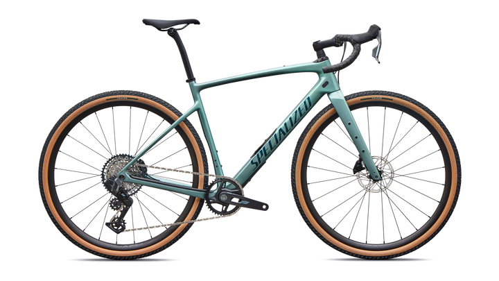 Specialized Diverge 4 Expert gravel bike (2027) in Fjord Metallic/Emerald Metallic, side profile