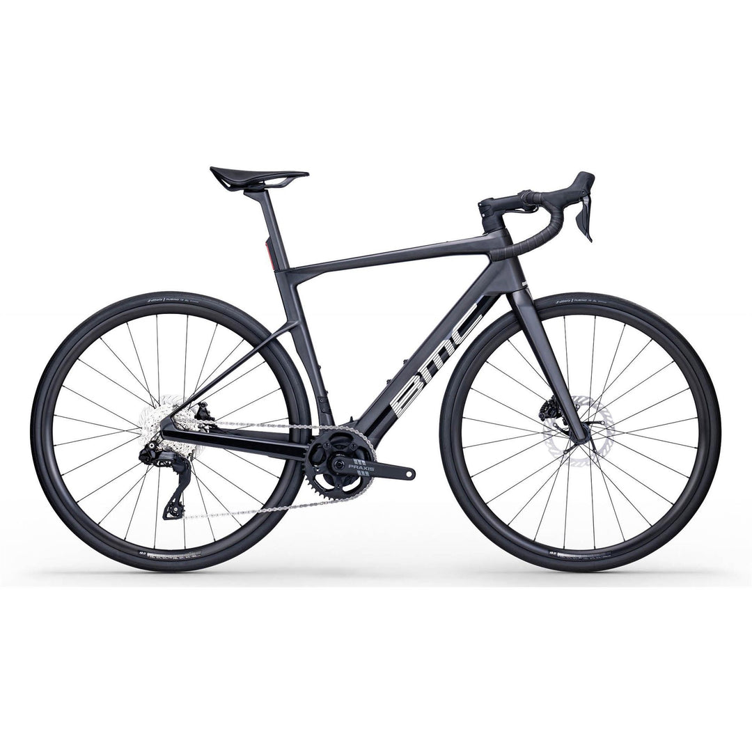 BMC Roadmachine 01 AMP One e-road bike in Black Carbon, side profile
