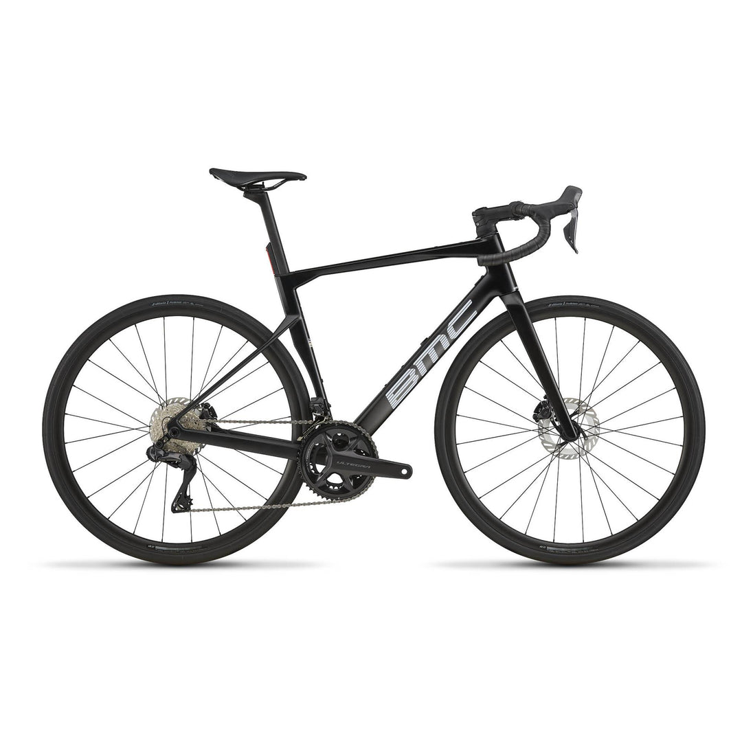 BMC Roadmachine One Ultegra Di2 road bike in Black Carbon, three-quarter view