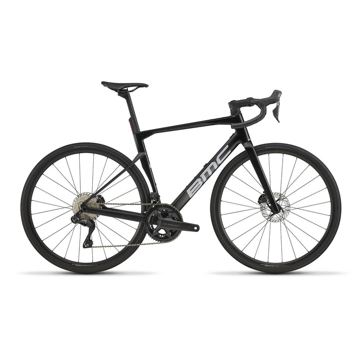 BMC Roadmachine One Ultegra Di2 road bike in Black Carbon, three-quarter view