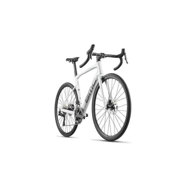 BMC Roadmachine Two 105 Di2 road bike in Metallic White, side profile