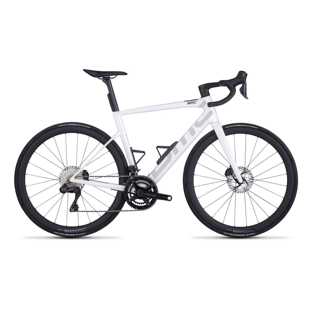 BMC Teammachine 01 AMP Two e-road bike in Metallic White, three-quarter view