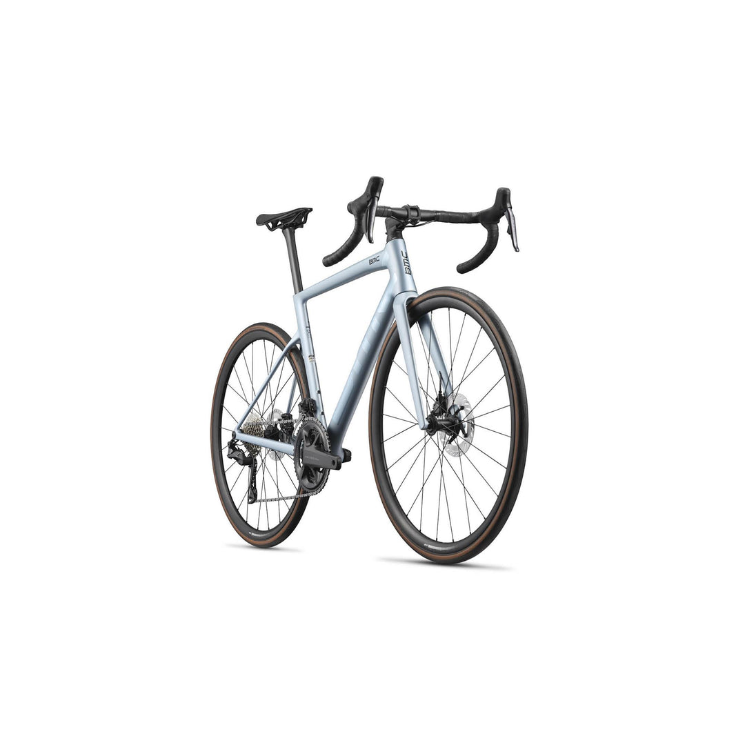 BMC Teammachine SLR One Ultegra Di2 road bike in Light Blue Chrome, side profile