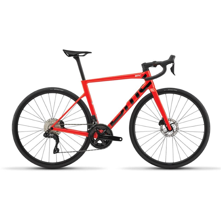 BMC Teammachine SLR Two 105 Di2 road bike in Neon Red, three-quarter view