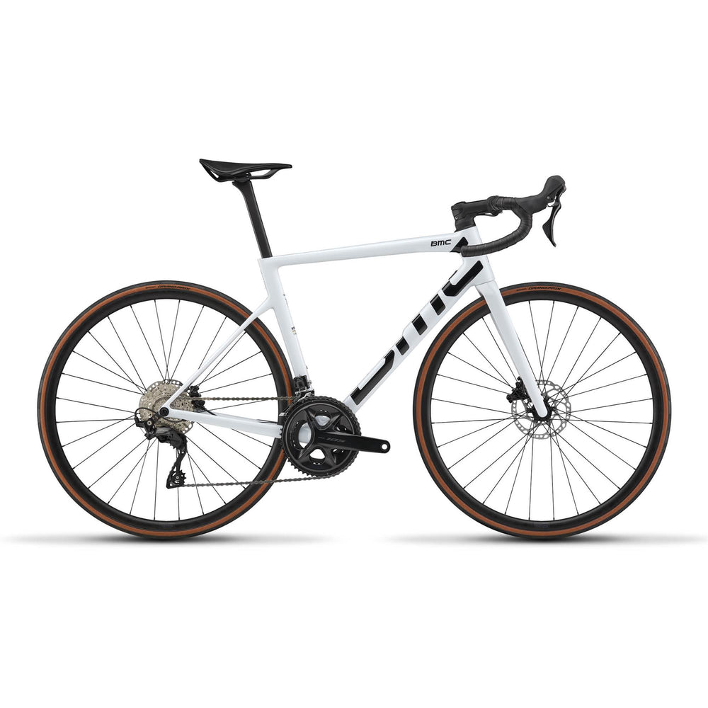 BMC Teammachine SLR Three 105 road bike in Cool White, three-quarter view