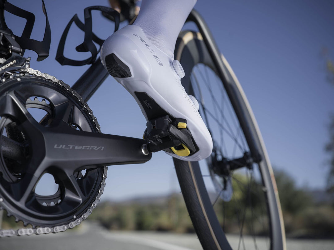 Shimano RC8 (RC810) Road Shoes - White, on the bike