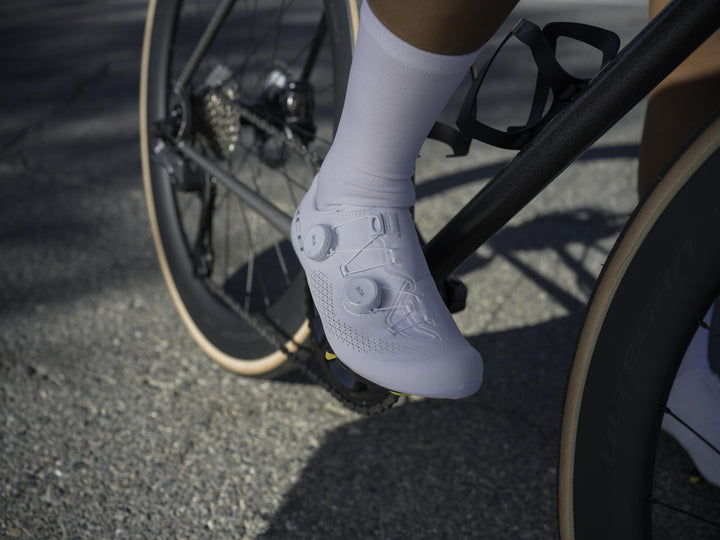Shimano RC8 (RC810) Road Shoes - White, on the bike