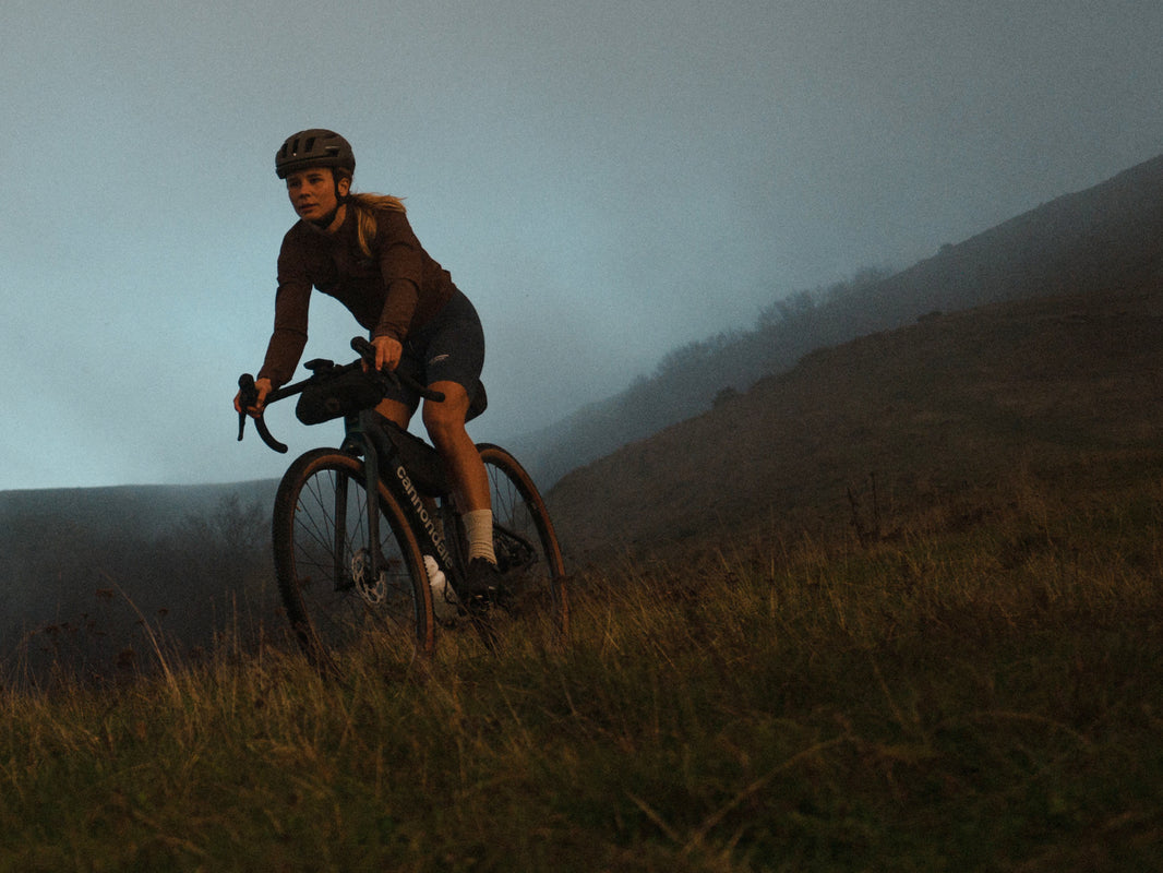 Rider on a Cannondale SuperX on a misty hillside