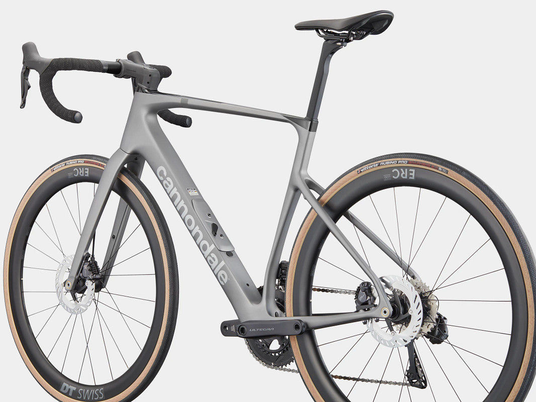 Cannondale Synapse Carbon 2 with wide tyres, rear three-quarter view
