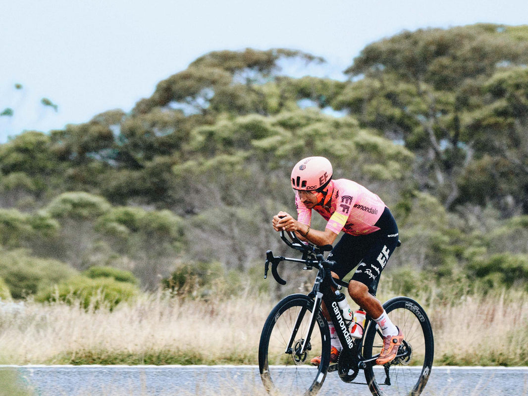 Lachlan Morton riding a Cannondale Synapse through the Australian bush