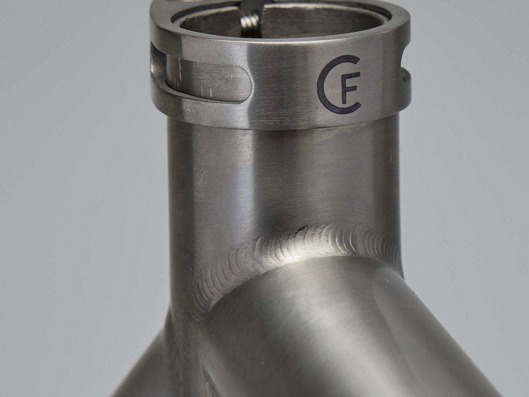 Titanium head tube of the Landrace Tupelo Ti