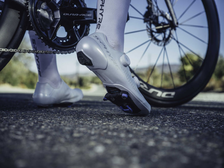 Shimano S-Phyre RC9 (RC910) Road Shoes - White, on the bike