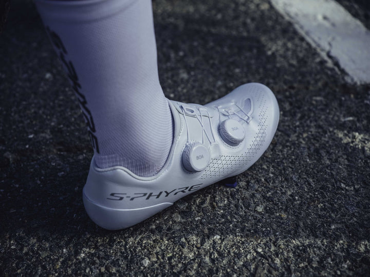 Shimano S-Phyre RC9 (RC910) Road Shoes - White, on the bike