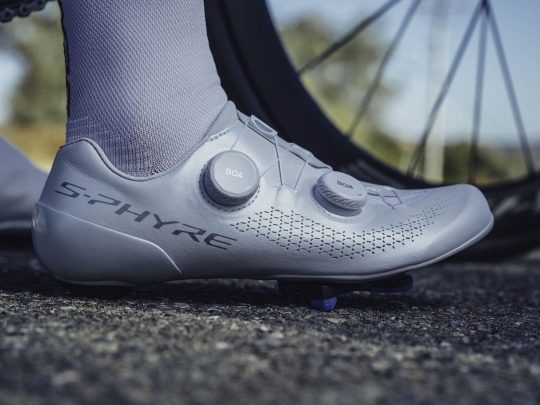 Shimano S-Phyre RC9 (RC910) Road Shoes - White, on the bike