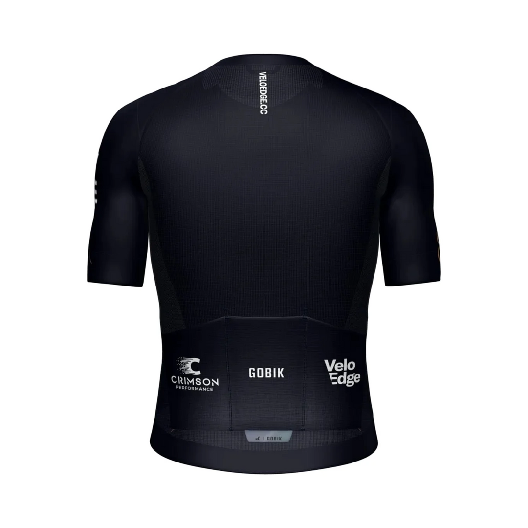 Velo Edge CC club cycling jersey, back view with rear pockets
